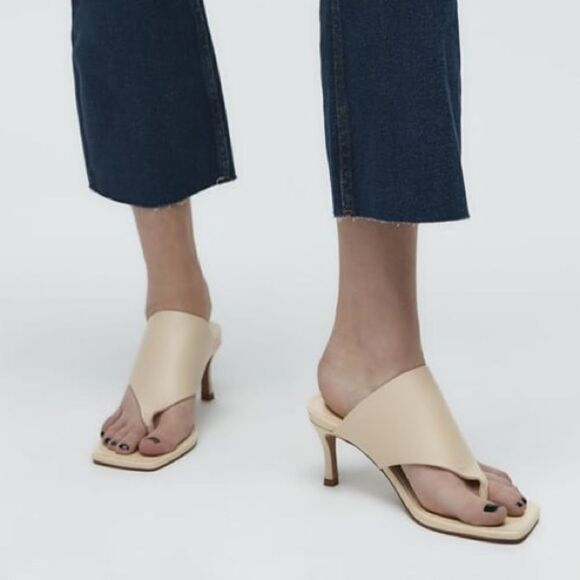 ZARA TOE POST HEELED LEATHER SANDALS - Picture 8 of 8